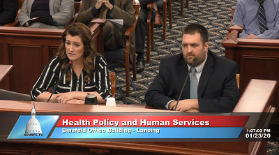 Amy Morrison-Maybee, Bronson Healthcare CISM team coordinator, testifies before the Senate Health Policy and Human Services Committee.