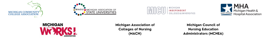 Logos of supporting organizations for the legislative nurse staffing proposal.