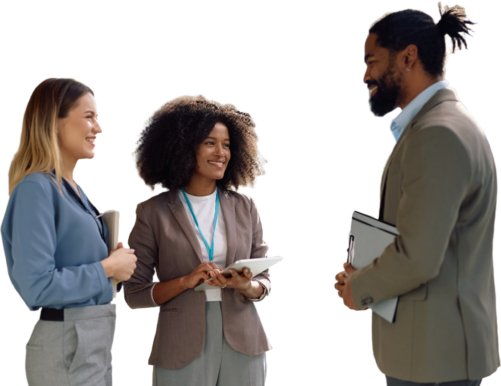 Group of 3 people talking